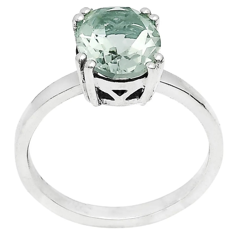 Natural green amethyst silver ring size 8.5 - Picture 3 of 3